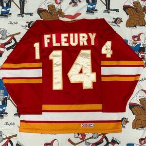 Vintage CCM Maska NHL Calgary Flames Hockey Jersey 88-94 #14 Theo Fleury Large